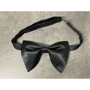 Handmade Black Satin‎ Bow tie Vintage style 70`s Bowtie Pretied Formal Prom
